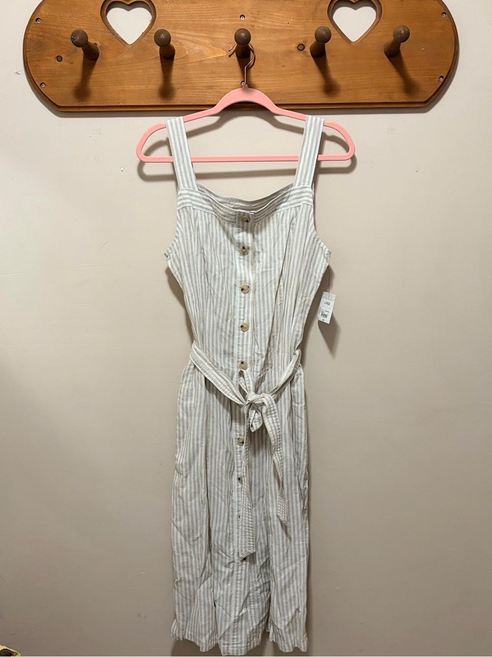 NWT Liz Claiborne Linen Blend Striped Button Front Midi Dress Large